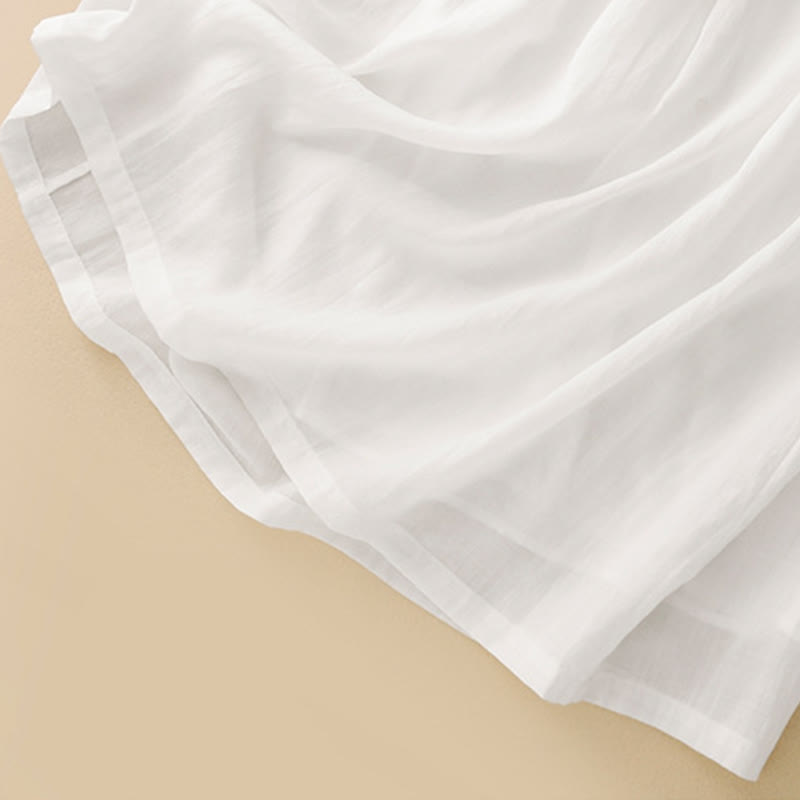 Robe mi-longue plissée à manches courtes et volants en coton et lin avec broderie Buddha Stones Commute - image 12