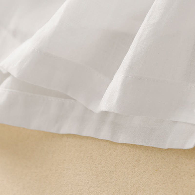 Robe mi-longue plissée à manches courtes et volants en coton et lin avec broderie Buddha Stones Commute - image 11