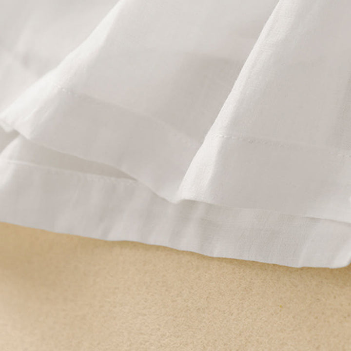 Robe mi-longue plissée à manches courtes et volants en coton et lin avec broderie Buddha Stones Commute - image 11