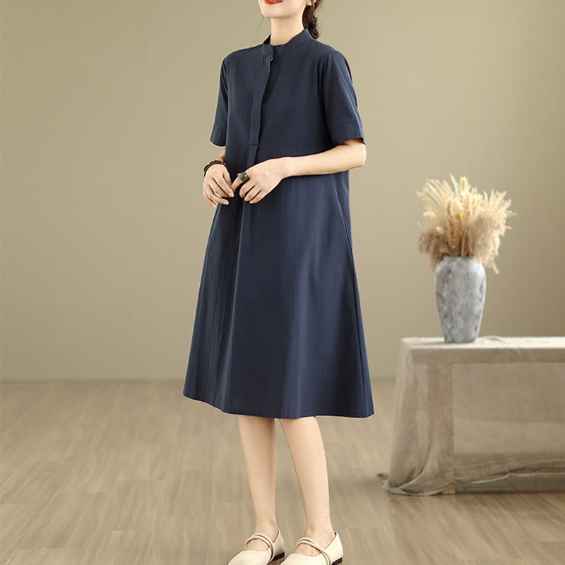 Robe mi-longue en coton à manches mi-longues et poches, motif à carreaux Buddha Stones Commute - image 3