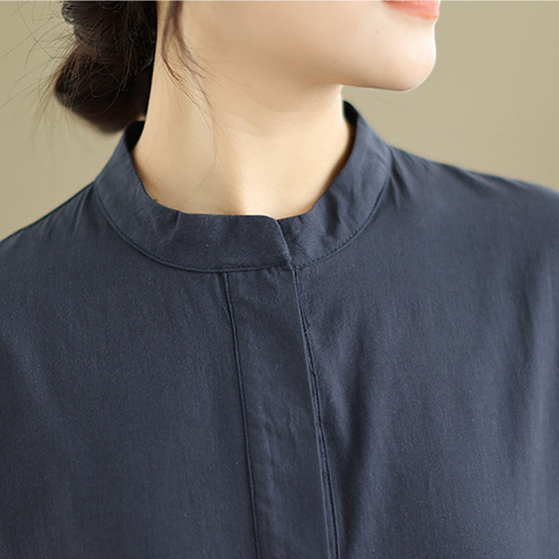 Robe mi-longue en coton à manches mi-longues et poches, motif à carreaux Buddha Stones Commute - image 6