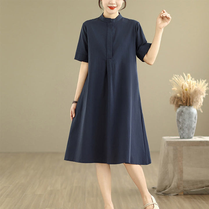 Robe mi-longue en coton à manches mi-longues et poches, motif à carreaux Buddha Stones Commute - image 5