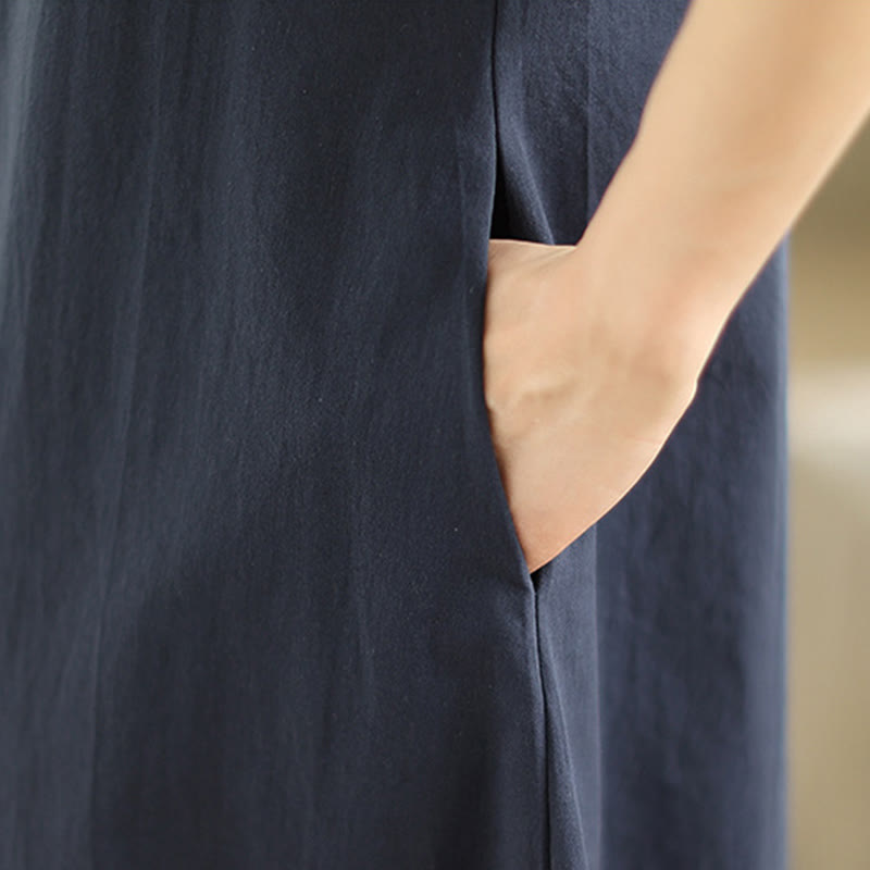 Robe mi-longue en coton à manches mi-longues et poches, motif à carreaux Buddha Stones Commute - image 8