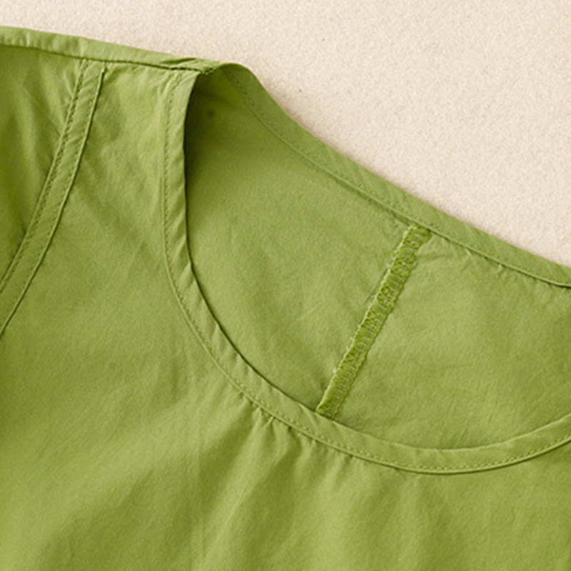 Robe mi-longue vintage à lacets et manches bouffantes trois-quarts en coton et lin avec poches - image 2