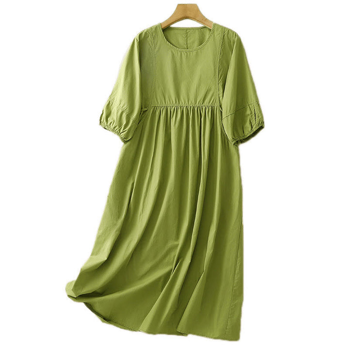 Robe mi-longue vintage à lacets et manches bouffantes trois-quarts en coton et lin avec poches - image 6