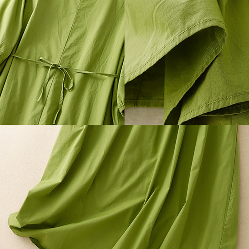 Robe mi-longue vintage à lacets et manches bouffantes trois-quarts en coton et lin avec poches - image 5