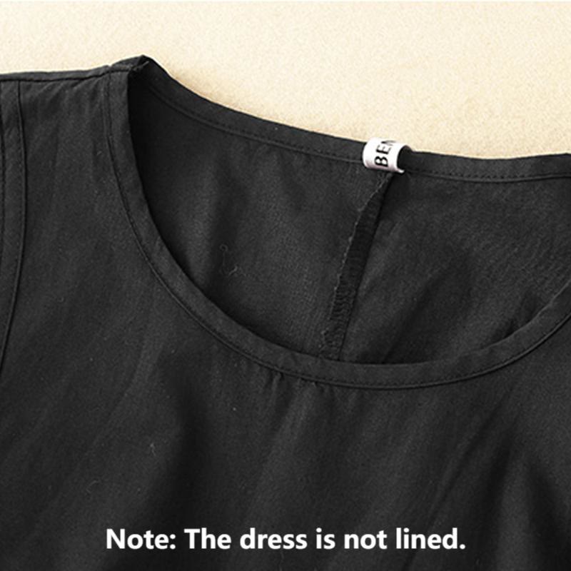 Robe mi-longue vintage à lacets et manches bouffantes trois-quarts en coton et lin avec poches - image 8