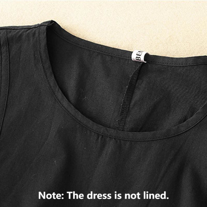 Robe mi-longue vintage à lacets et manches bouffantes trois-quarts en coton et lin avec poches - image 8