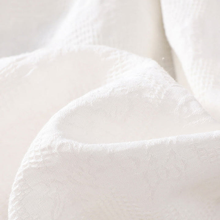 Robe mi-longue d'été en coton à manches courtes et poches, motif jacquard ajouré et uni, motif Buddha Stones - image 6