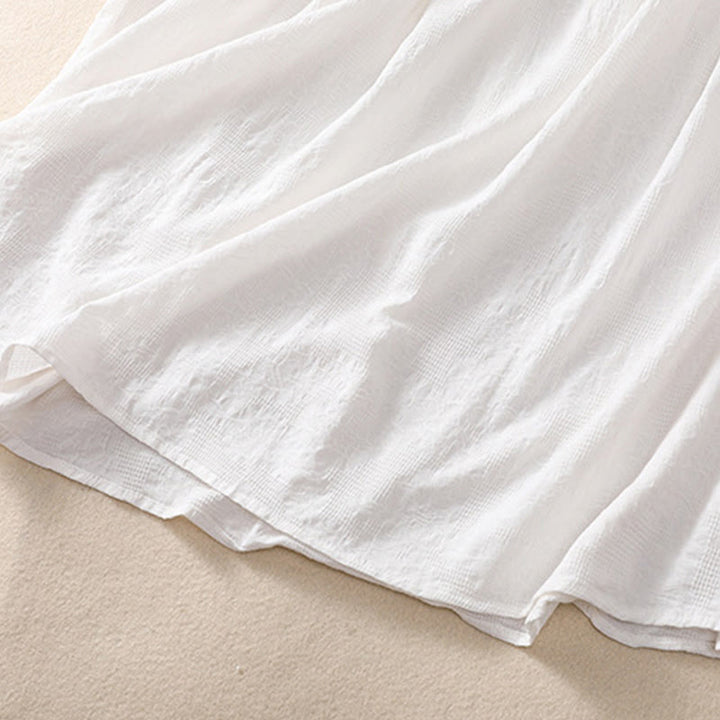 Robe mi-longue d'été en coton à manches courtes et poches, motif jacquard ajouré et uni, motif Buddha Stones - image 7