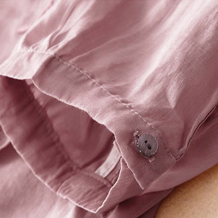 Chemise décontractée à manches mi-longues et col en V pour femme avec broderies de feuilles de saule et Buddha Stones - image 5