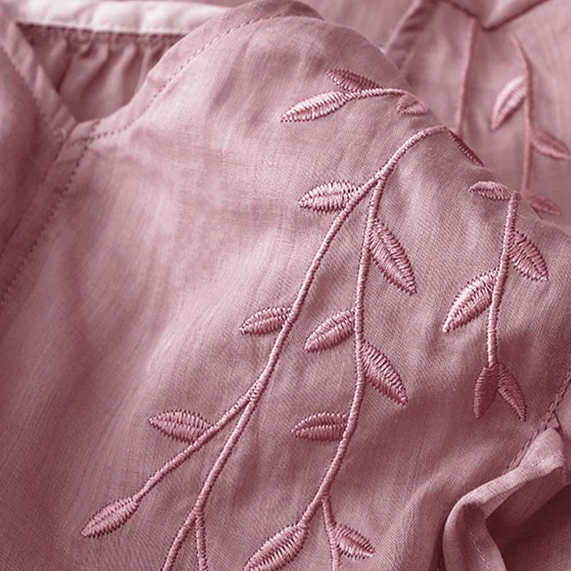 Chemise décontractée à manches mi-longues et col en V pour femme avec broderies de feuilles de saule et Buddha Stones - image 4