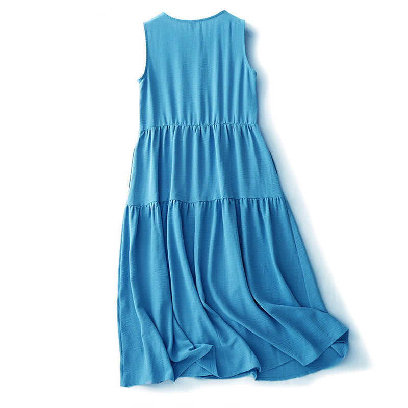 Robe midi décontractée en coton et lin, à lacets, faite à la main, avec poches - image 1