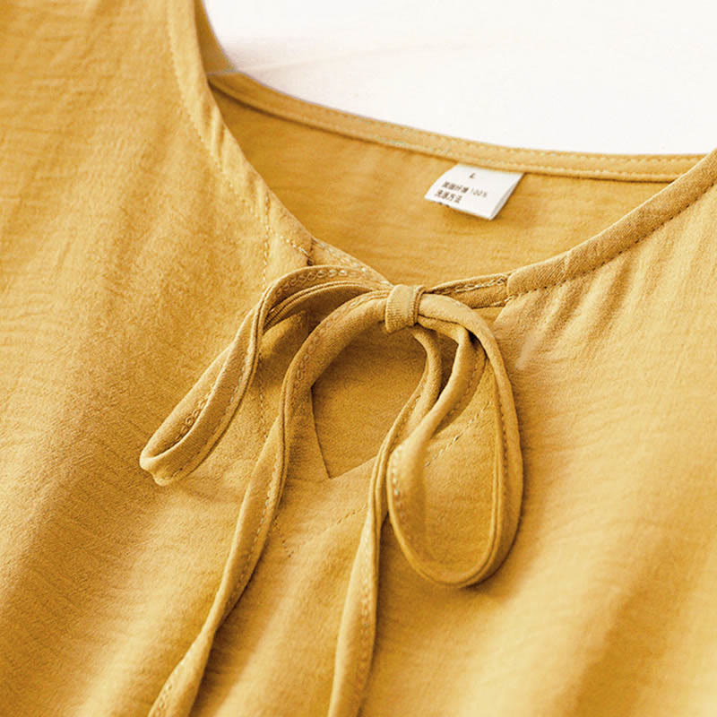 Robe midi décontractée en coton et lin, à lacets, faite à la main, avec poches - image 12