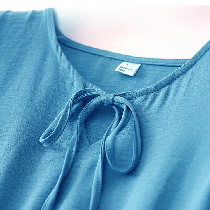 Robe midi décontractée en coton et lin, à lacets, faite à la main, avec poches - image 2