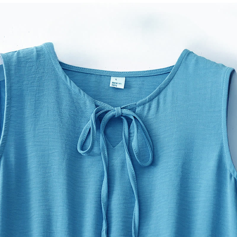 Robe midi décontractée en coton et lin, à lacets, faite à la main, avec poches - image 9