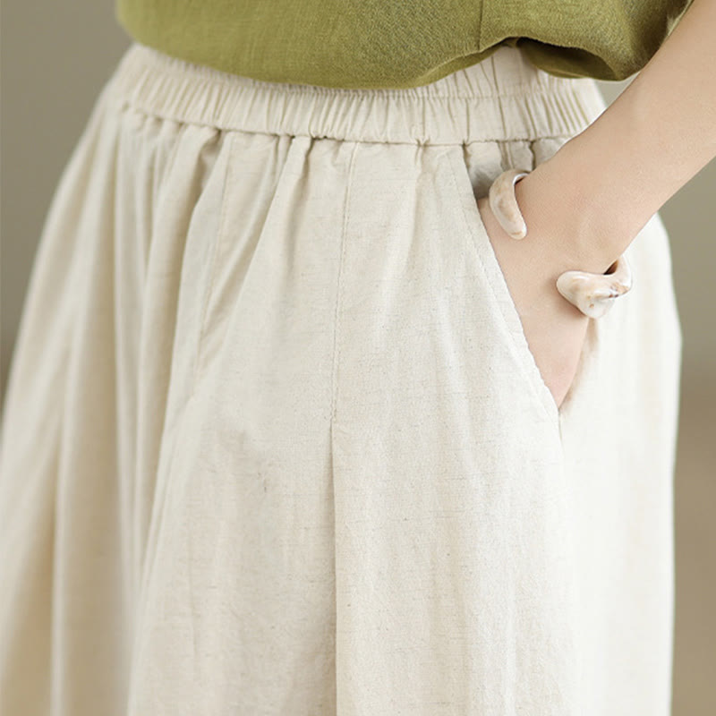 Pantalon en coton à jambes larges pour femme, longueur 7-8, motif dentelle simple, avec poches, Buddha Stones Commute - image 7