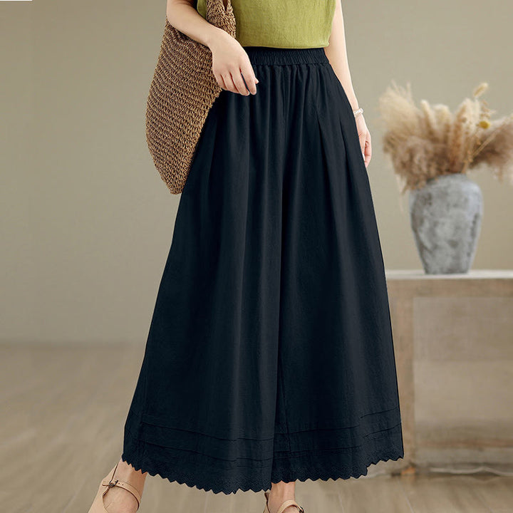 Pantalon en coton à jambes larges pour femme, longueur 7-8, motif dentelle simple, avec poches, Buddha Stones Commute - image 13