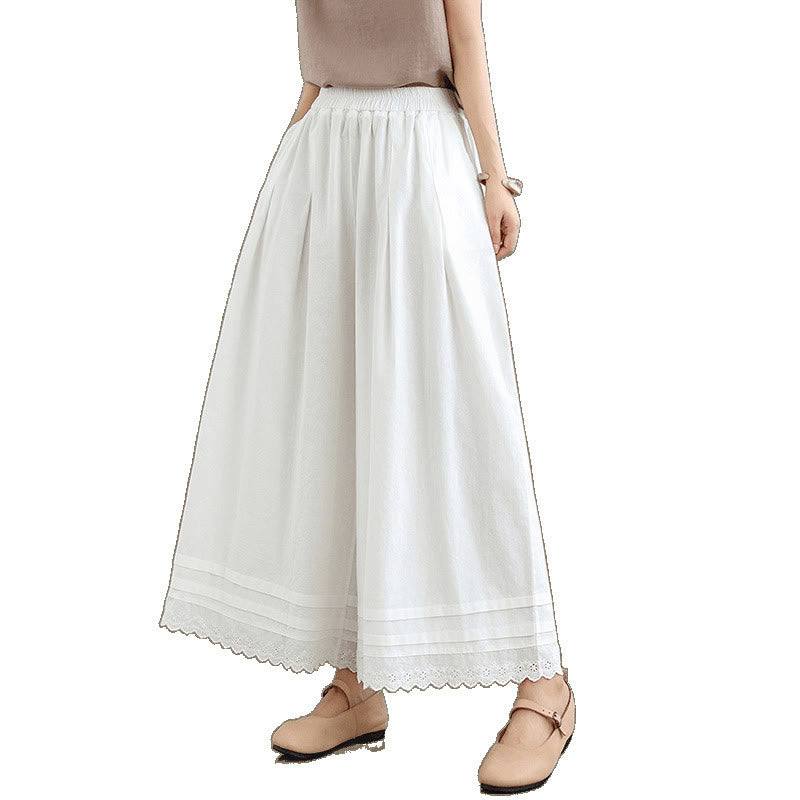 Pantalon en coton à jambes larges pour femme, longueur 7-8, motif dentelle simple, avec poches, Buddha Stones Commute - image 22