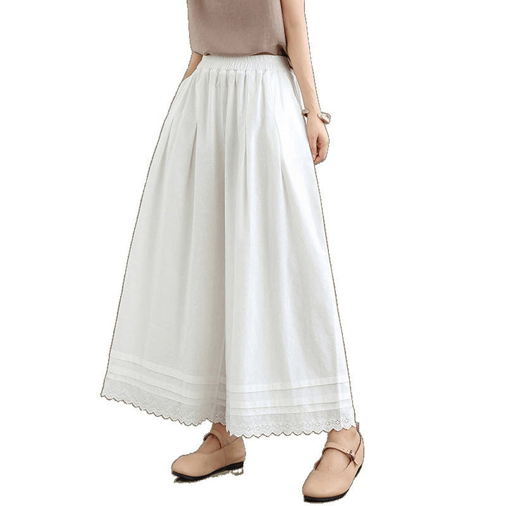 Pantalon en coton à jambes larges pour femme, longueur 7-8, motif dentelle simple, avec poches, Buddha Stones Commute - image 22
