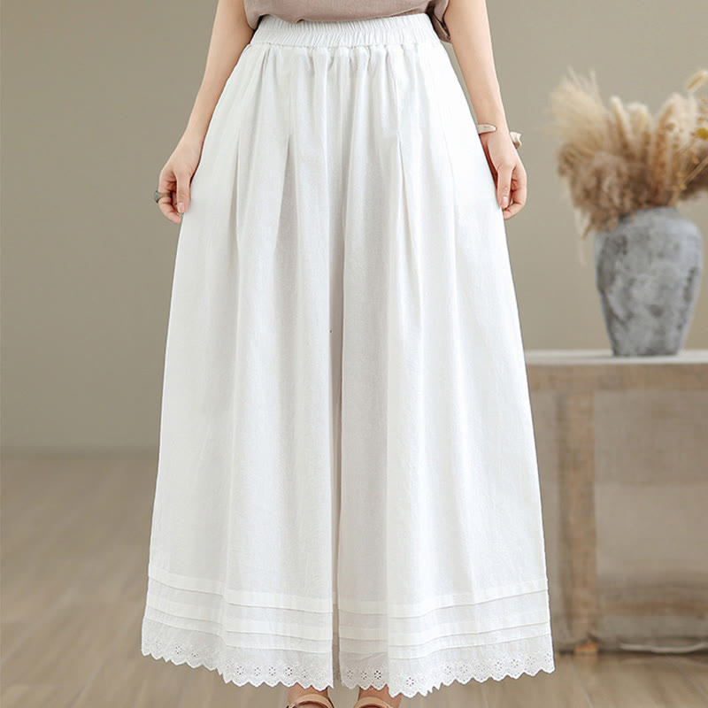 Pantalon en coton à jambes larges pour femme, longueur 7-8, motif dentelle simple, avec poches, Buddha Stones Commute - image 20
