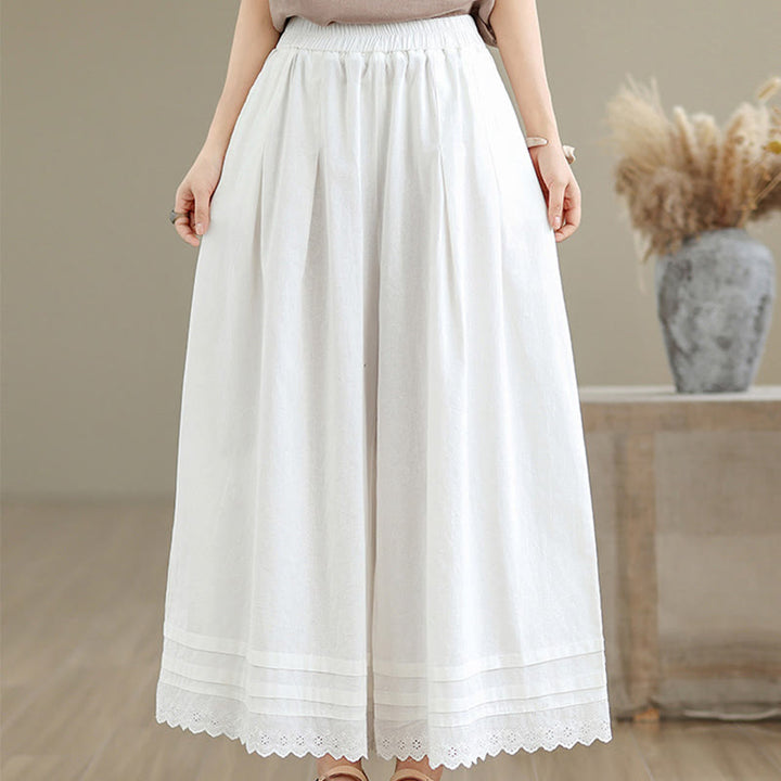 Pantalon en coton à jambes larges pour femme, longueur 7-8, motif dentelle simple, avec poches, Buddha Stones Commute - image 20