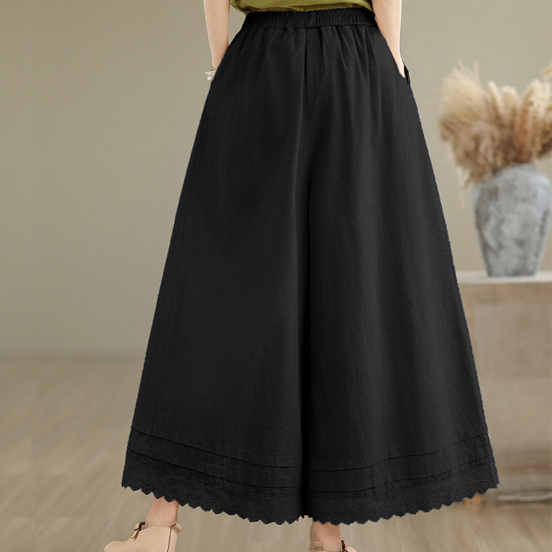 Pantalon en coton à jambes larges pour femme, longueur 7-8, motif dentelle simple, avec poches, Buddha Stones Commute - image 15