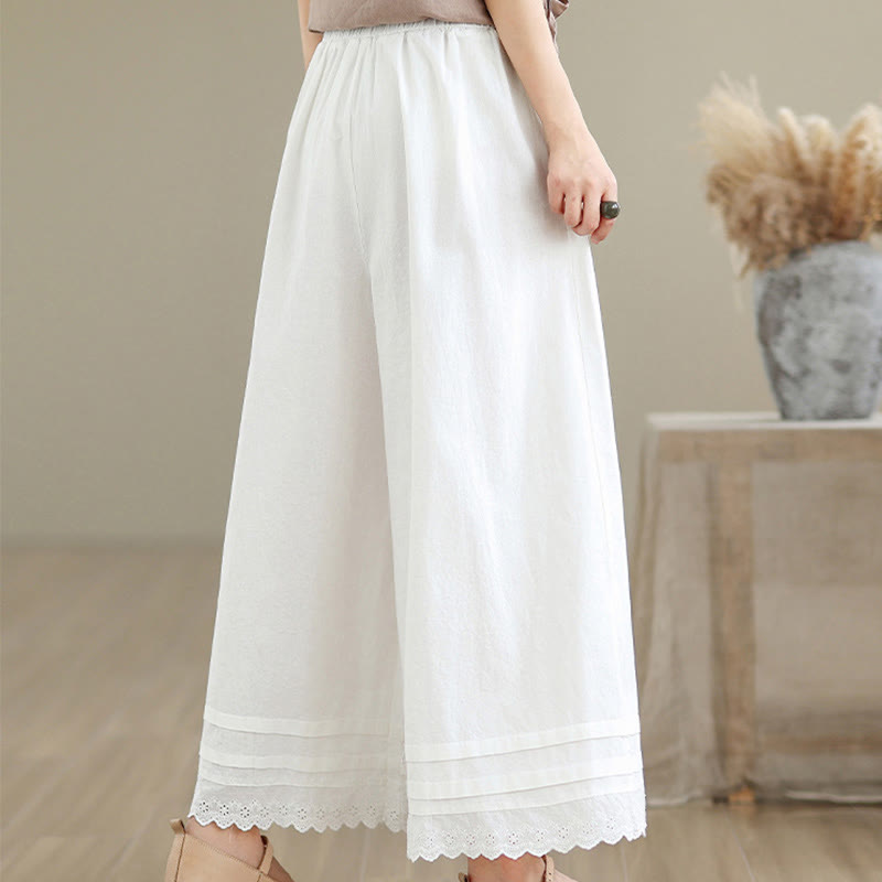 Pantalon en coton à jambes larges pour femme, longueur 7-8, motif dentelle simple, avec poches, Buddha Stones Commute - image 19