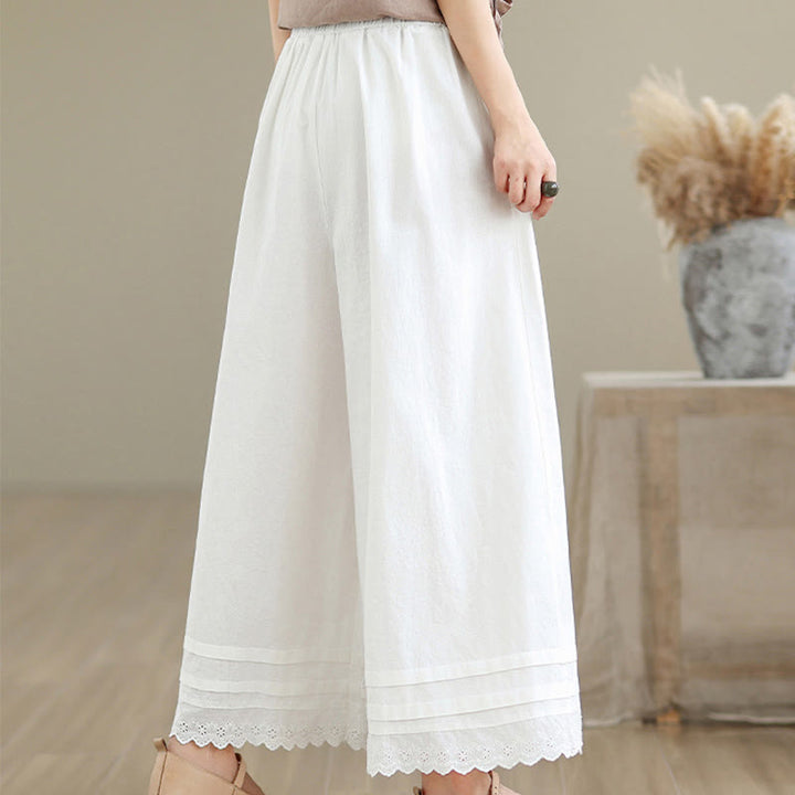 Pantalon en coton à jambes larges pour femme, longueur 7-8, motif dentelle simple, avec poches, Buddha Stones Commute - image 19