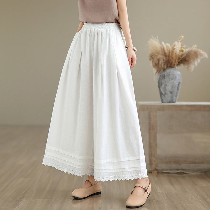 Pantalon en coton à jambes larges pour femme, longueur 7-8, motif dentelle simple, avec poches, Buddha Stones Commute - Blanc - US6，UK/AU10，EU38 (XL) - image 16