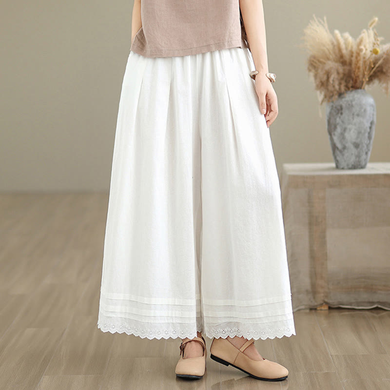 Pantalon en coton à jambes larges pour femme, longueur 7-8, motif dentelle simple, avec poches, Buddha Stones Commute - image 21