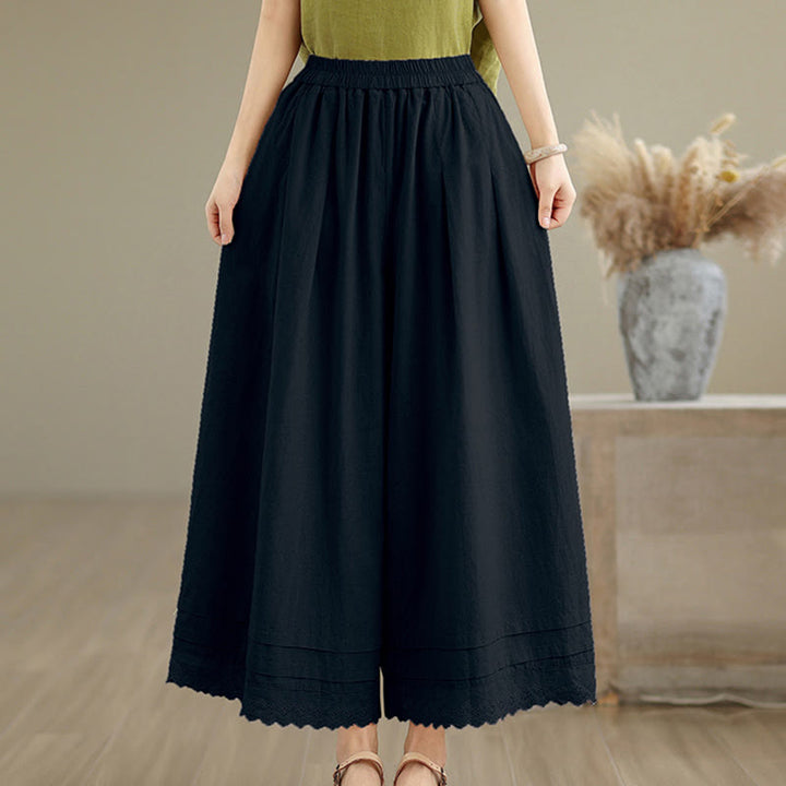 Pantalon en coton à jambes larges pour femme, longueur 7-8, motif dentelle simple, avec poches, Buddha Stones Commute - image 14