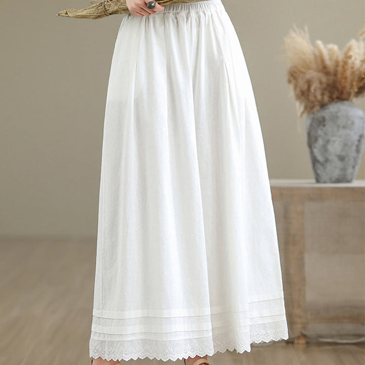 Pantalon en coton à jambes larges pour femme, longueur 7-8, motif dentelle simple, avec poches, Buddha Stones Commute - image 18