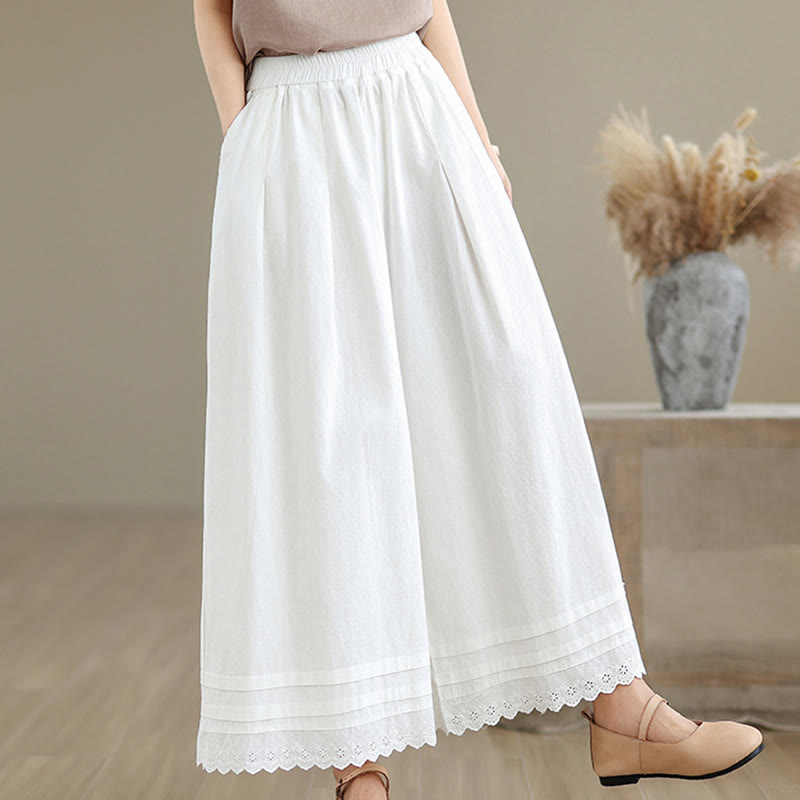 Pantalon en coton à jambes larges pour femme, longueur 7-8, motif dentelle simple, avec poches, Buddha Stones Commute - image 17