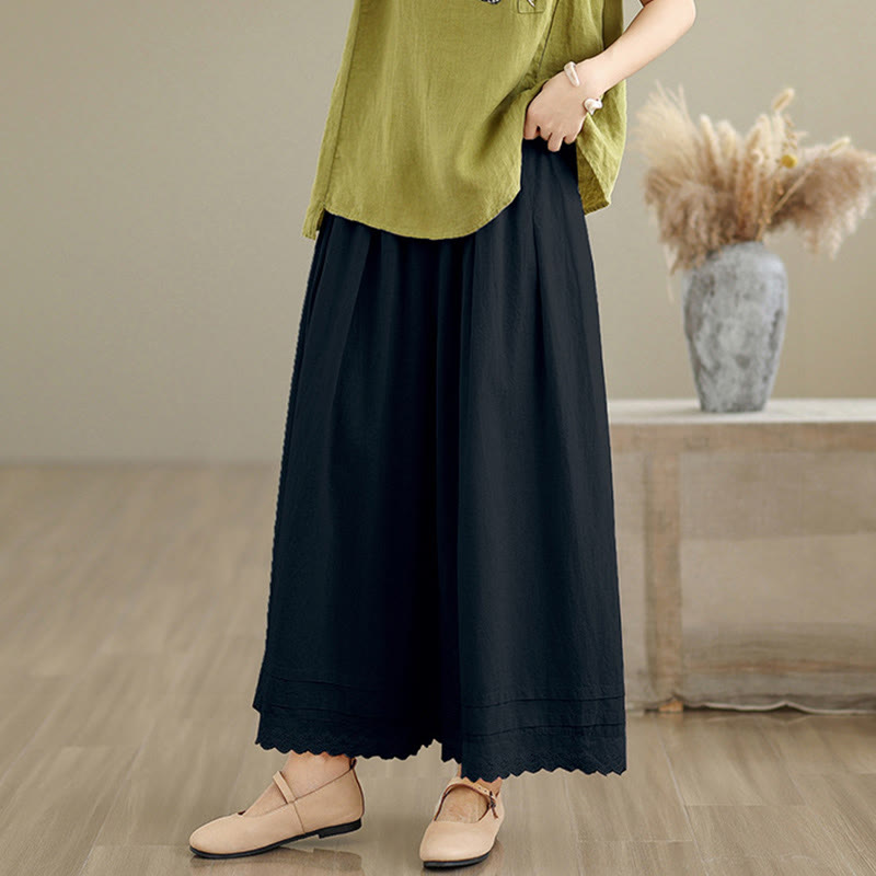 Pantalon en coton à jambes larges pour femme, longueur 7-8, motif dentelle simple, avec poches, Buddha Stones Commute - image 12