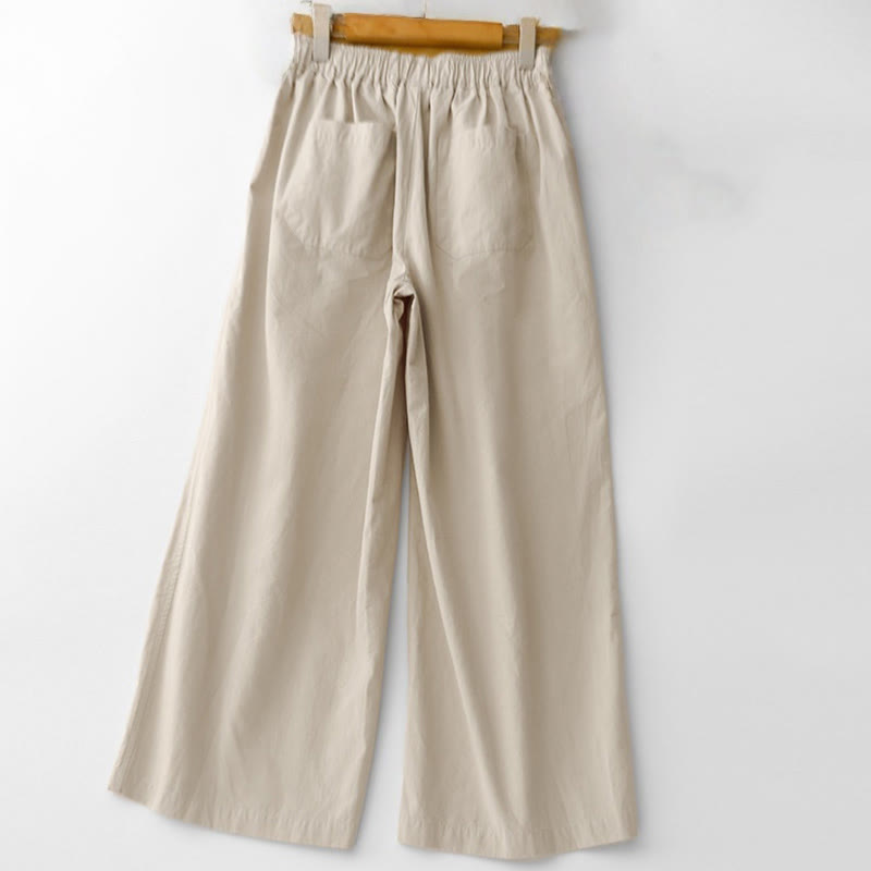 Pantalon ample en coton et lin pour femme, taille haute, couleur unie, avec poches , Buddha Stones printemps