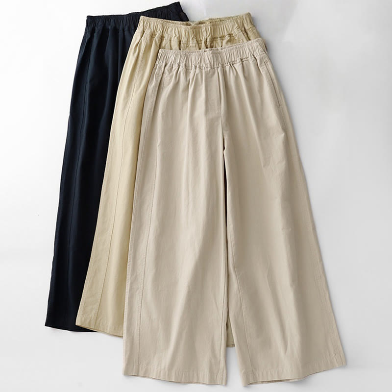 Pantalon ample en coton et lin pour femme, taille haute, couleur unie, avec poches , Buddha Stones printemps
