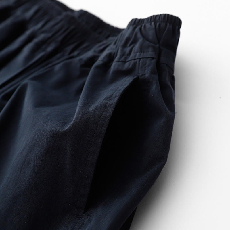 Pantalon ample en coton et lin pour femme, taille haute, couleur unie, avec poches , Buddha Stones printemps