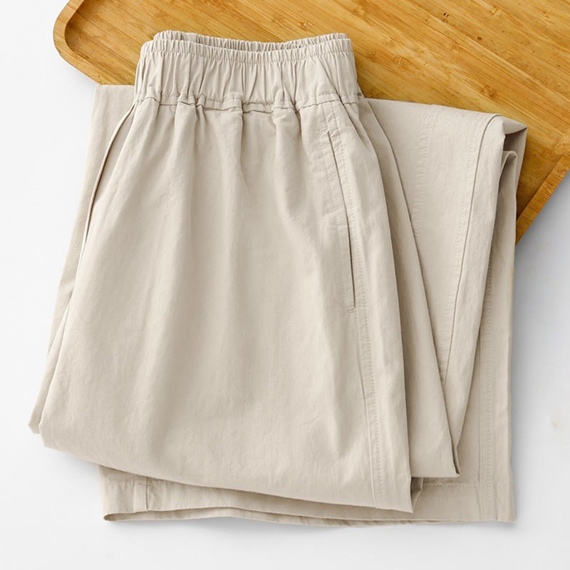 Pantalon ample en coton et lin pour femme, taille haute, couleur unie, avec poches , Buddha Stones printemps