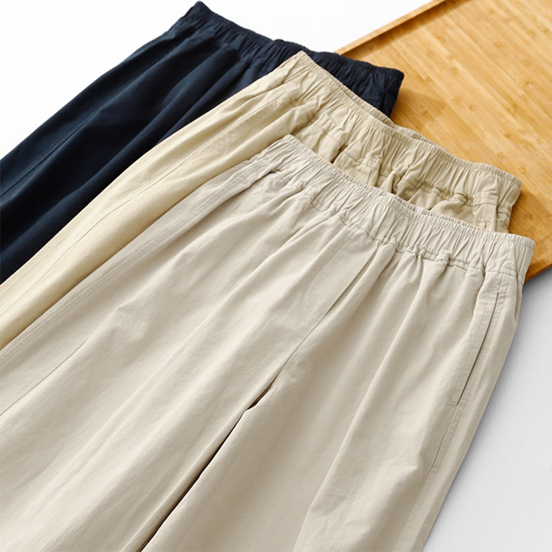 Pantalon ample en coton et lin pour femme, taille haute, couleur unie, avec poches , Buddha Stones printemps - image 26