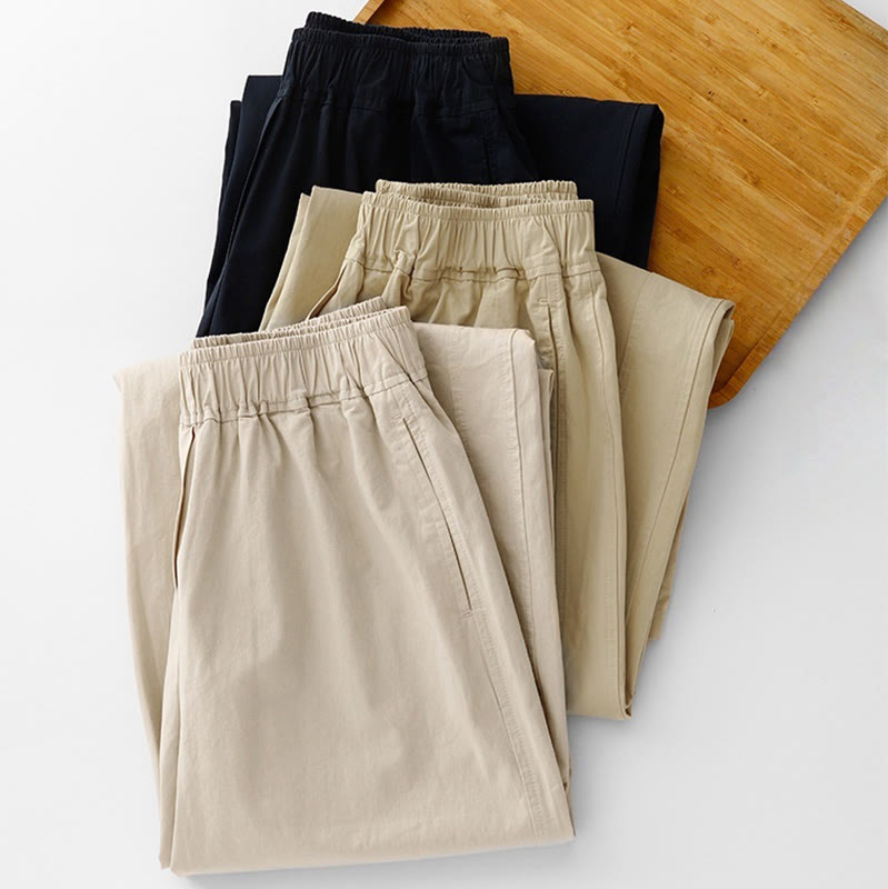 Pantalon ample en coton et lin pour femme, taille haute, couleur unie, avec poches , Buddha Stones printemps - image 25