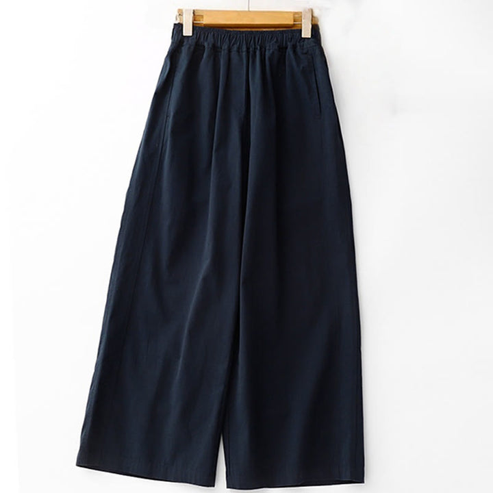 Pantalon ample en coton et lin pour femme, taille haute, couleur unie, avec poches , Buddha Stones printemps