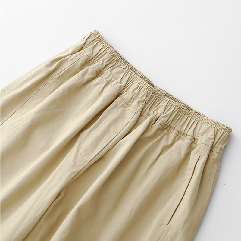 Pantalon ample en coton et lin pour femme, taille haute, couleur unie, avec poches , Buddha Stones printemps