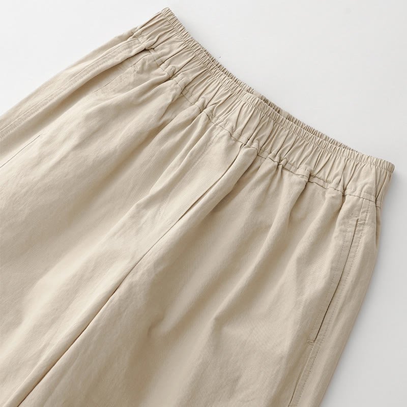 Pantalon ample en coton et lin pour femme, taille haute, couleur unie, avec poches , Buddha Stones printemps
