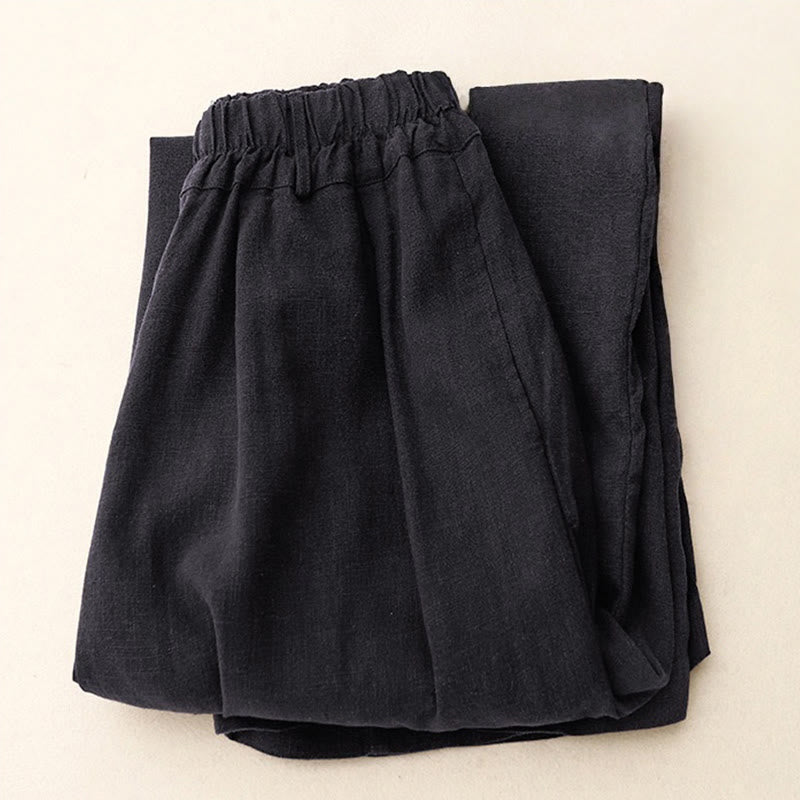 Pantalon large en coton avec poches pour femme, style vintage, couleur unie, Buddha Stones Commute - image 21