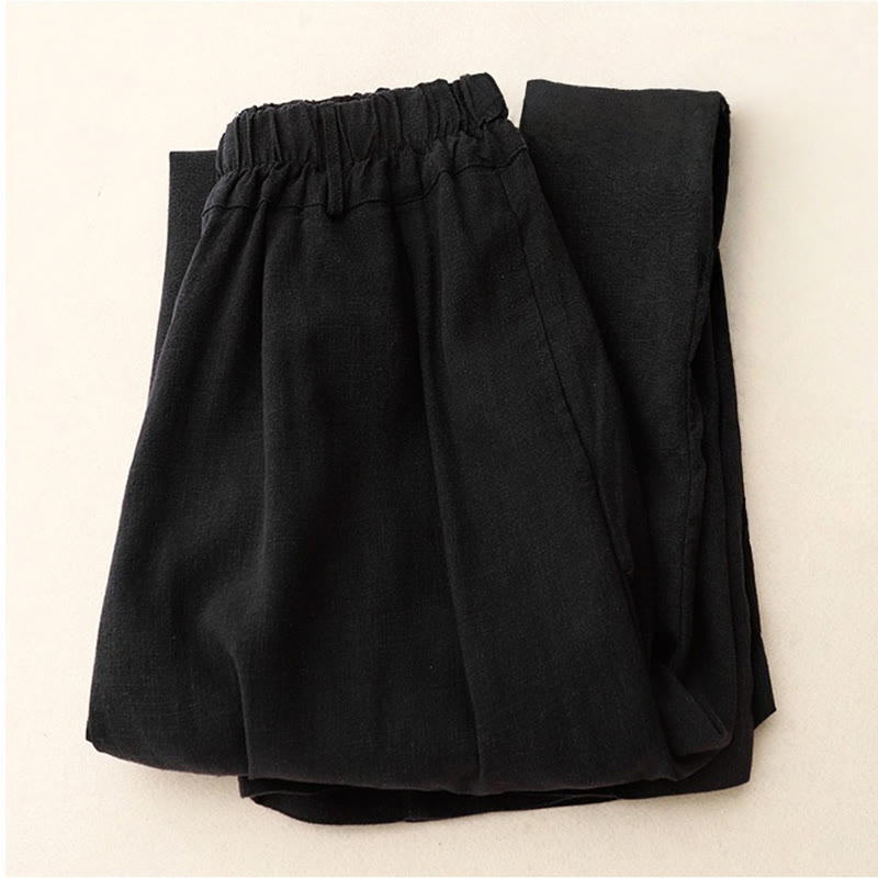 Pantalon large en coton avec poches pour femme, style vintage, couleur unie, Buddha Stones Commute - image 16