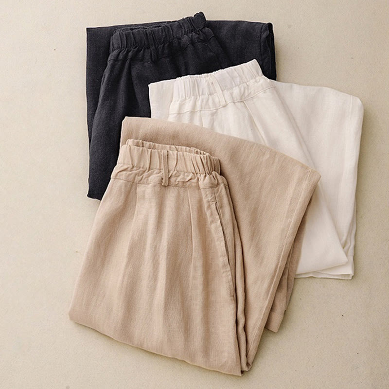 Pantalon large en coton avec poches pour femme, style vintage, couleur unie, Buddha Stones Commute - image 23