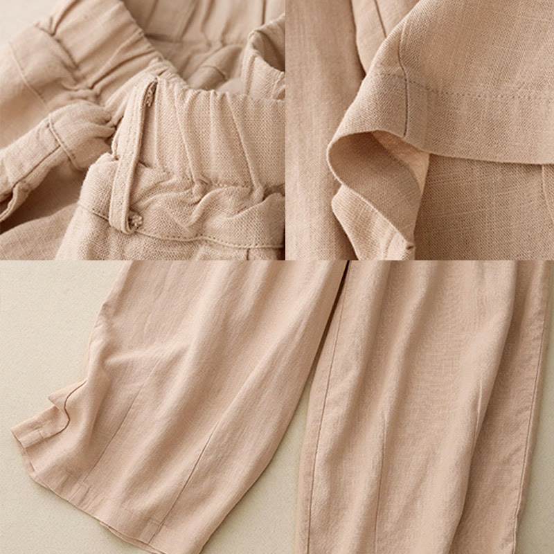 Pantalon large en coton avec poches pour femme, style vintage, couleur unie, Buddha Stones Commute - image 8