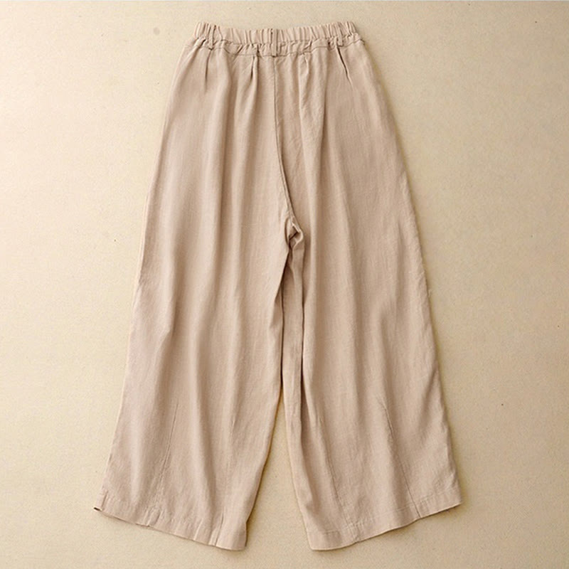 Pantalon large en coton avec poches pour femme, style vintage, couleur unie, Buddha Stones Commute - image 1