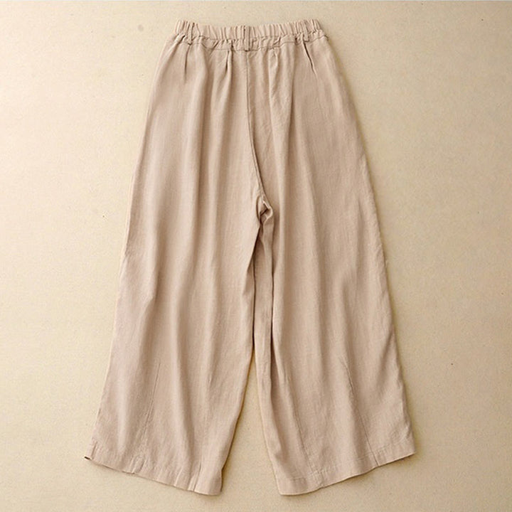 Pantalon large en coton avec poches pour femme, style vintage, couleur unie, Buddha Stones Commute - image 1